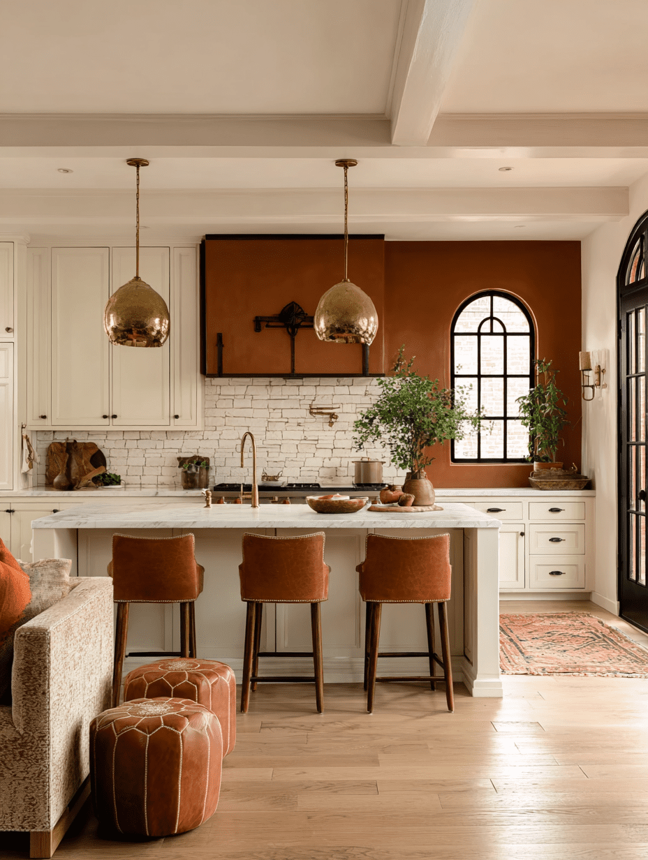 Bespoke kitchen featuring a custom terracotta range hood and island. Designed and crafted for Greater Vancouver luxury estates.