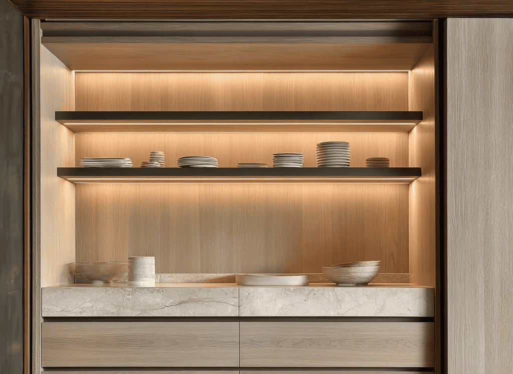 Custom luxury cabinetry interiors with museum-grade color rendering. Expert millwork engineering emphasizing the profound harmony of light and shadow in Richmond homes.