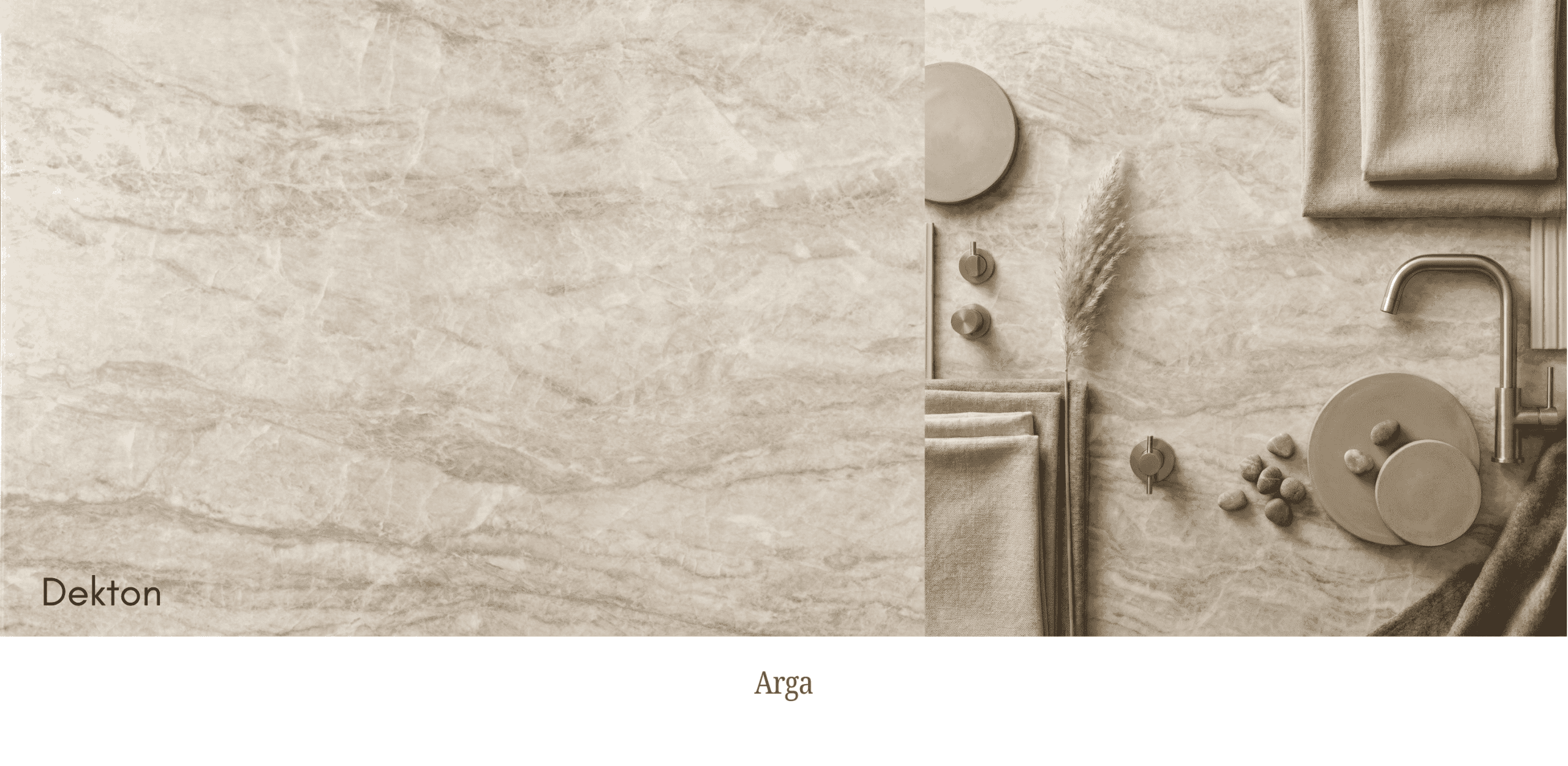 Luxury custom kitchen cabinetry featuring warm Dekton Arga surfaces. Professional millwork design for modern developments in Burnaby.
