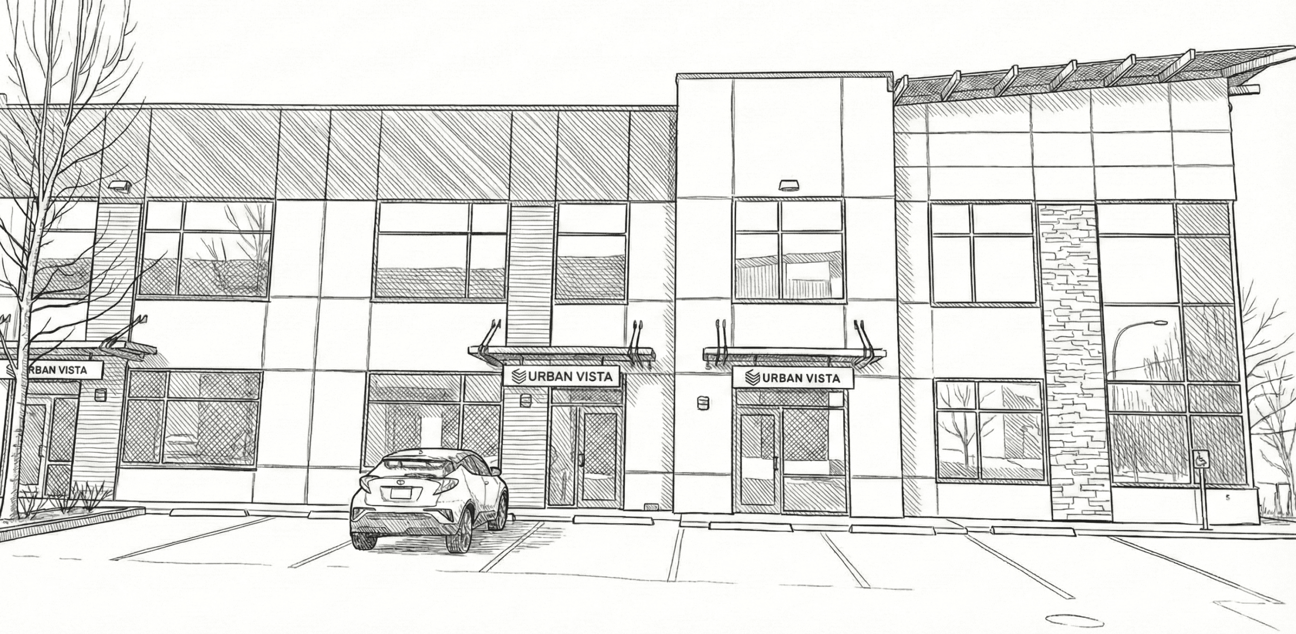 Architectural sketch of Urban Vista’s 20,000 sq. ft. custom cabinetry manufacturing facility in Port Coquitlam, BC. Join our professional team of cabinet designers, makers, and installers.