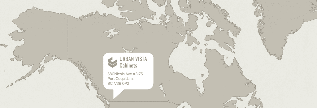 Visit Urban Vista Cabinets at 580 Nicola Ave #3175, Port Coquitlam, BC. Custom cabinetry showroom and manufacturing facility location map.