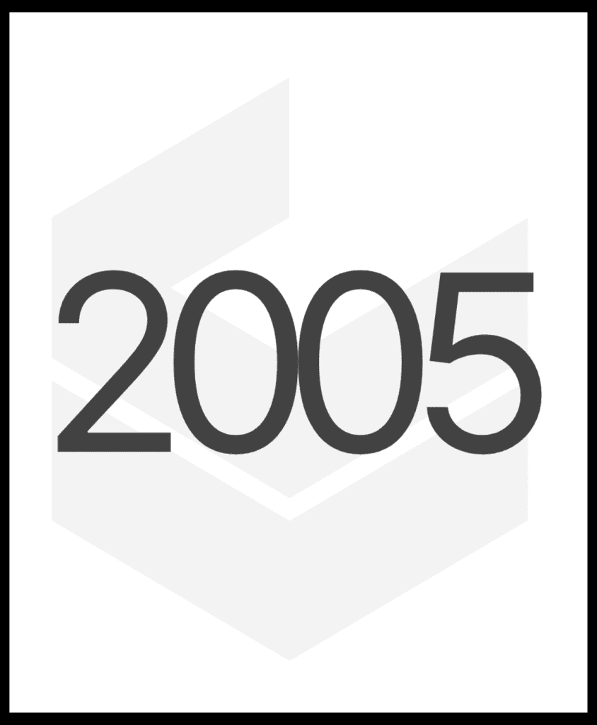 Graphic highlighting 2005. We have been manufacturing custom millwork and architectural joinery in Port Coquitlam for decades.