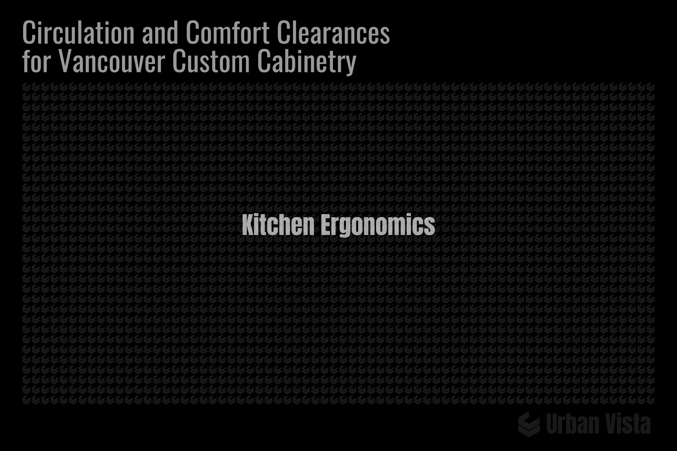 Title graphic detailing critical kitchen ergonomics, focusing on ideal circulation paths, comfort clearances, and workflow optimization for custom cabinetry projects in Vancouver, BC.
