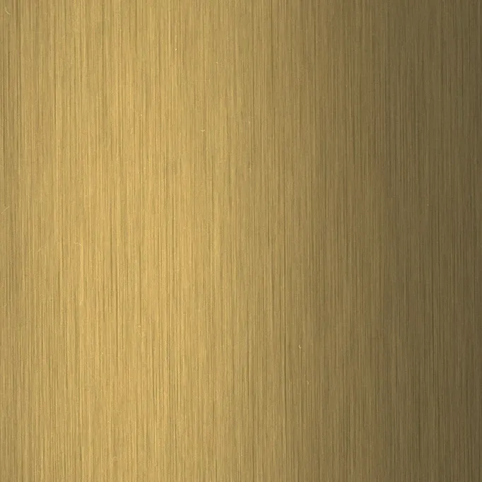 Vertical brushed Florentine brass metallic surface swatch. Luxurious golden architectural finishes crafted with precision at our BC cabinetry factory.