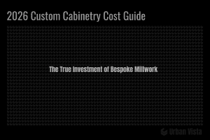 2026 Custom Cabinetry Cost Guide by Urban Vista. A comprehensive breakdown of the true investment for bespoke architectural millwork and premium custom kitchens in Greater Vancouver.
